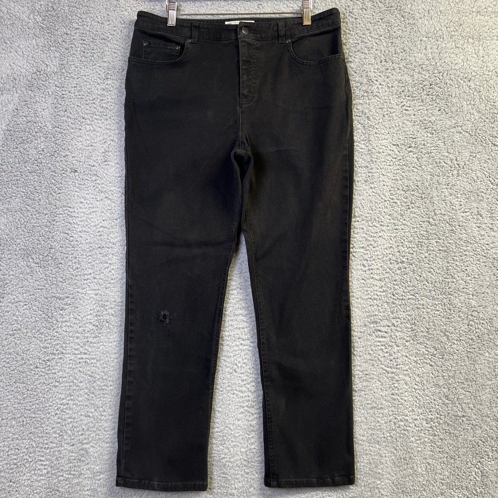 Jones New York Sport Jeans Women 12 Black Denim Shape Control Distressed Hole